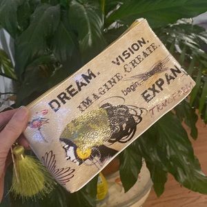 Papaya Metallic Gold Graphic Zip Clutch with Tassel